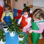 Дети под контролем воспитателя ухаживают за растениями