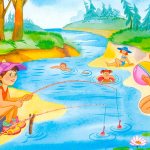 Рисунок - дети летом на речке